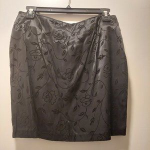 NWOT black satin velvet flocked mini skirt, Size 9